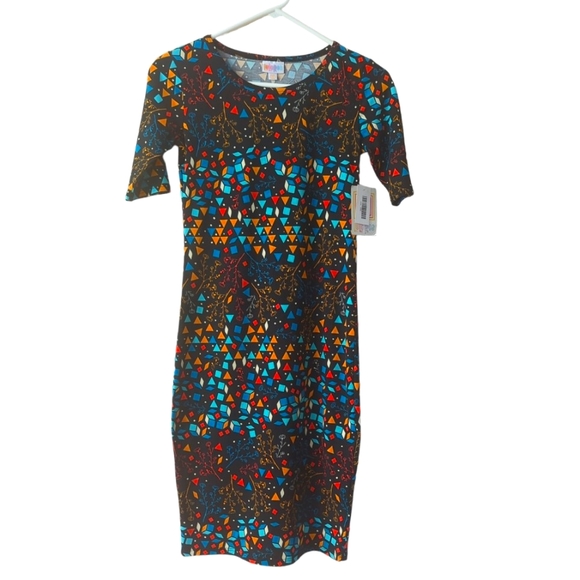 LuLaRoe Dresses & Skirts - NWT LuLaRoe Julia Bodycon Short Sleeve Dress XXS Black Blue Multicolored Pattern